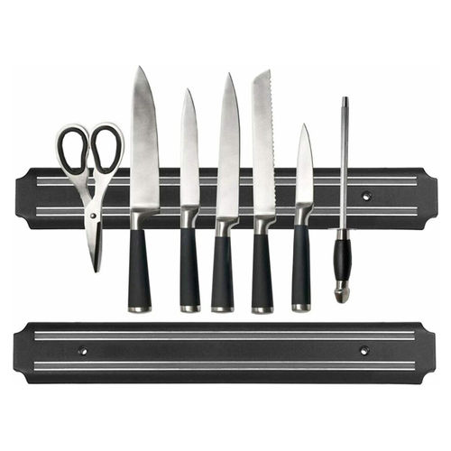 Magnetic Knife Holder - Metallic Aluminum Frame, Matte Black Finish | Space-Saving Design, Easy Wall Installation, Secure Magnetic Grip