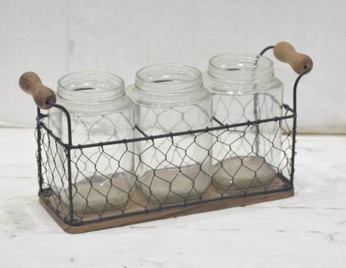 14 Inch Iron Cutlery Tray With Wood Handle - Color: Different Colors Available