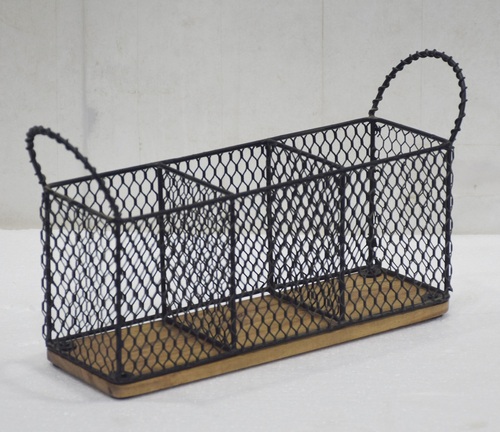 13 Inch Iron Cutlery Holder With Wood Base