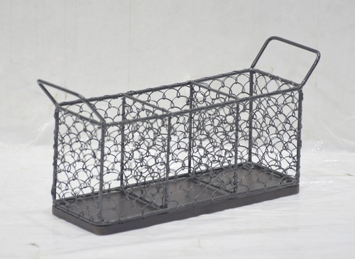 12 Inch Iron Perforated Cutlery Holder With Handle - Color: Grey