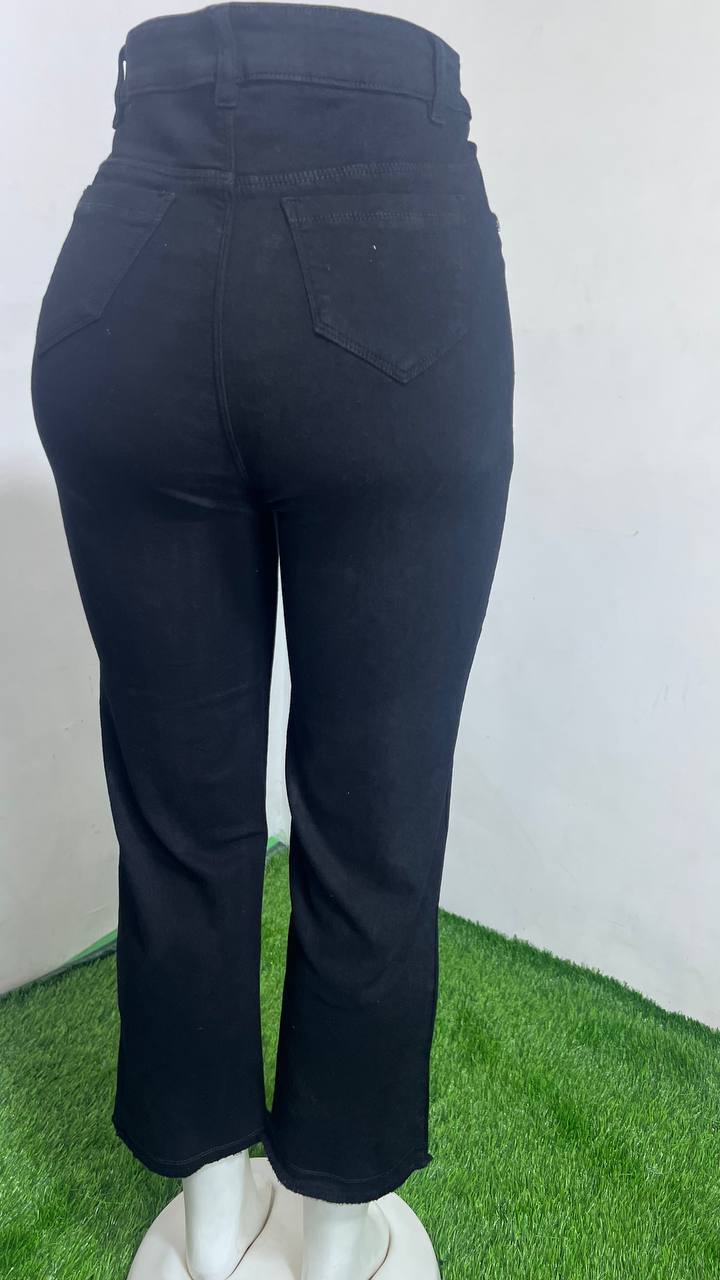M Moddy 606Black Single Button Streatchable Straight Fit Black Woman Jeans