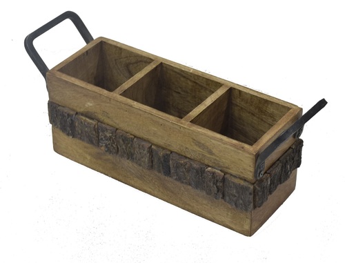14 Inch Wooden Cutlery Holder With Bark - Color: Different Colors Available