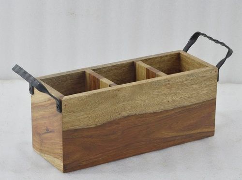 11 Inch Wooden Decorative Cutlery Holder With Metal Handle