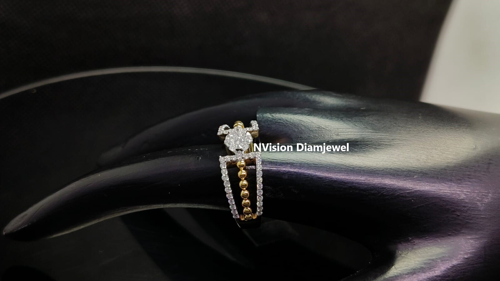 Natural Diamond Pressure Setting Solitaire with Golden Pearls Ring