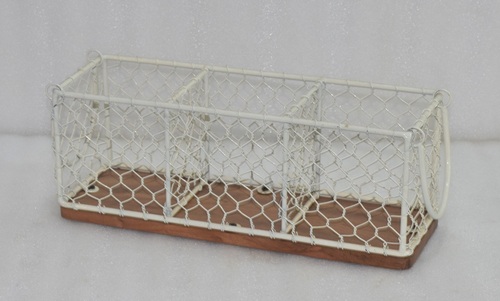 13 Inch Rectangular White Cutlery Holder - Design: Different