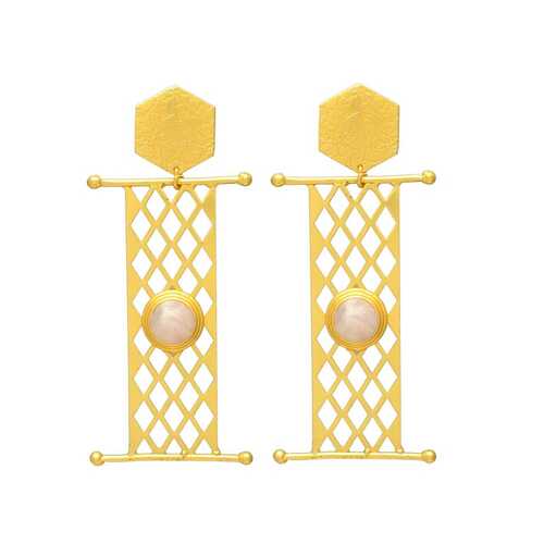 Classic Milky Chalcedony Golden Dangle Earrings