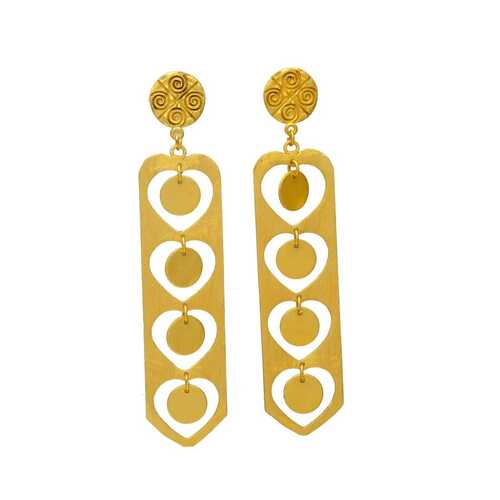 Woman Long Round and heart Gold Plated Dangle Earring Set