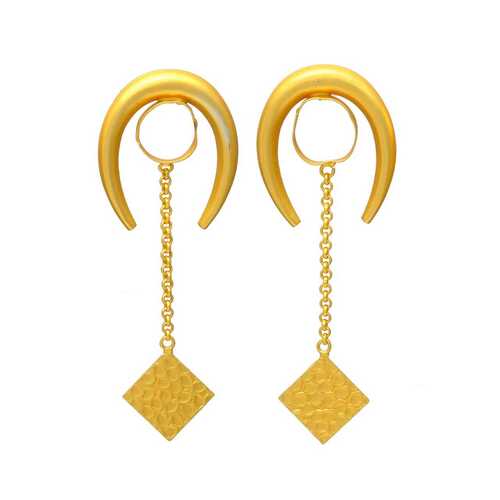 Golden Horseshoe Earrings with Chain