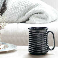 Shiny Black Silver Line Mug Set of 2