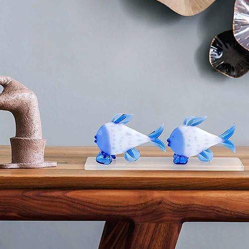 Multi Handcrafted Fine Glass Blue Fishes