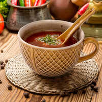 Boho Brown Soup Bowl With Spoon Set of 2