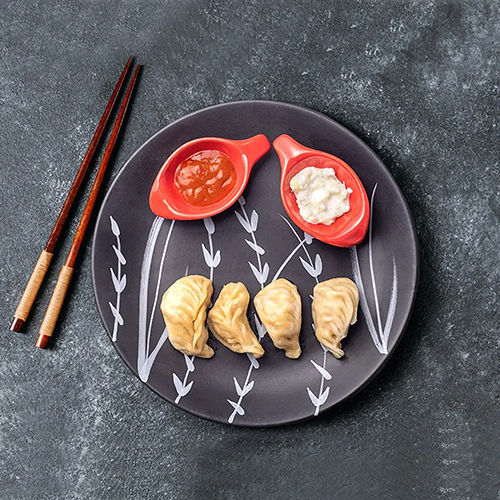 Black Snack Plate With Red Serving Bowl