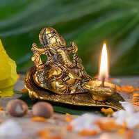 Antique Peepal Ganesh With Diya Statues