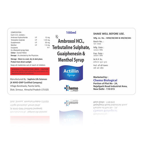 Ambroxol Hydrochloride, terbutaline, Guaphenesin, Menthol SYRUP