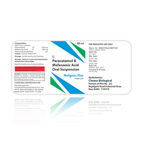 Mefenamic Acid 100mg + paracetamol 250mg per 5ml suspension