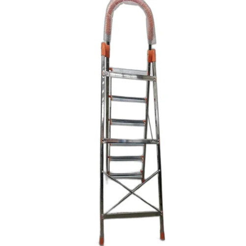 4 Step SS Silver And Orange Folding Ladder