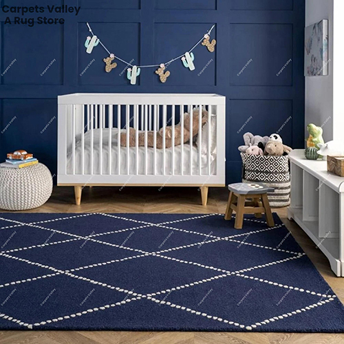 Dotted Diamond Navy Blue Loop Pile Rug