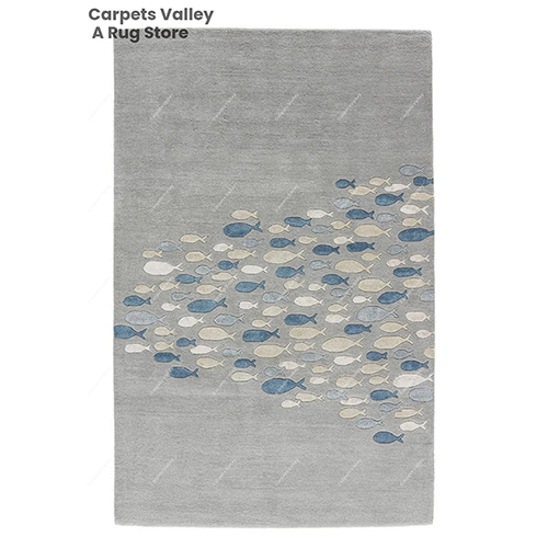 Grey Coastal Fish Floor Rug