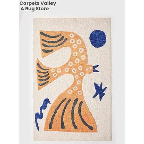 Orange And Ivory Flying Bird Print Rug