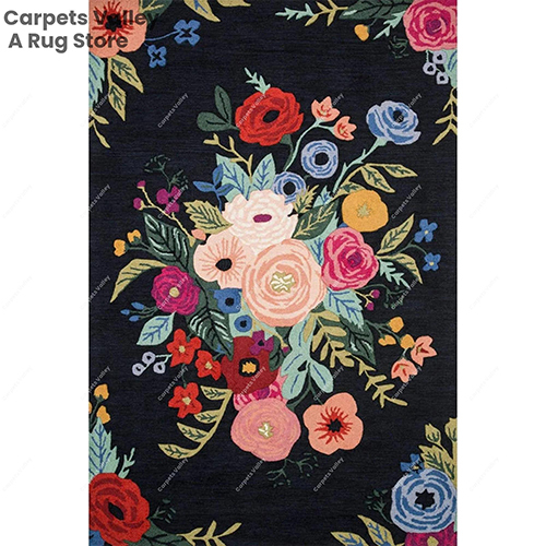 Floral Black Foor Loop Rug