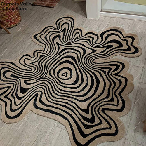 Black And Beige Irregular Floor Rug