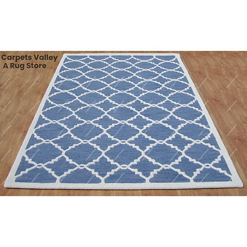 Lattice Trellis Modern Blue Loop And Cut Rug