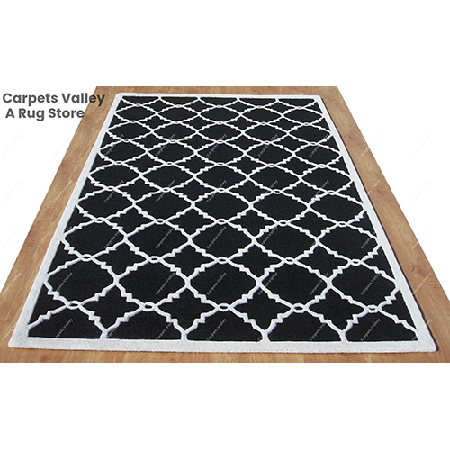 Lattice Trellis Modern Black Loop And Cut Rug