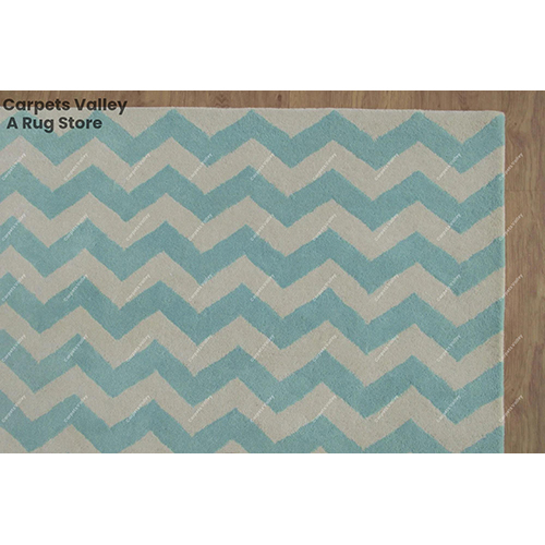 Aqua And White Zig-Zag Chevron Rug