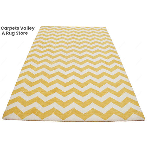 Yellow And White Zig-Zag Chevron Rug