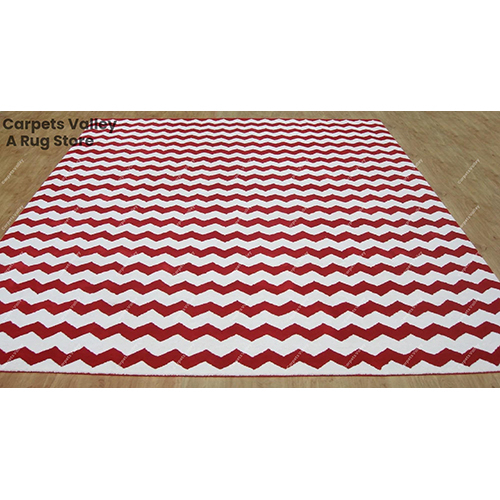 Red And White Zig-Zag Chevron Rug