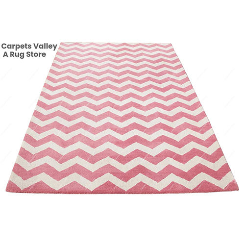 Pink And White Zig-Zag Chevron Rug