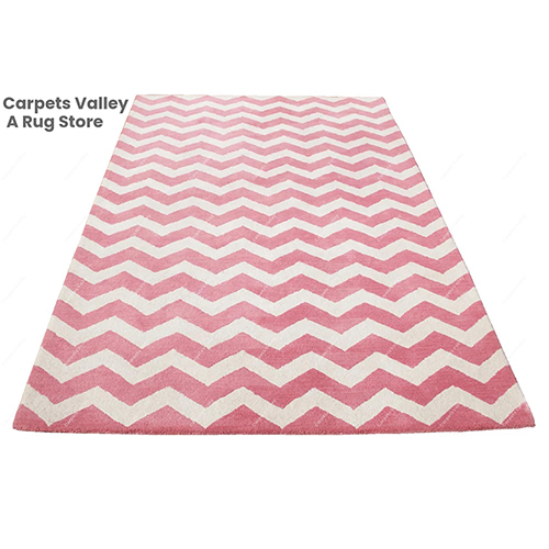 Pink And White Zig-Zag Chevron Rug