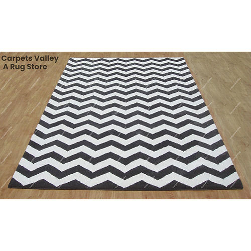 Blue Charcoal And White Zig-Zag Chevron Rug