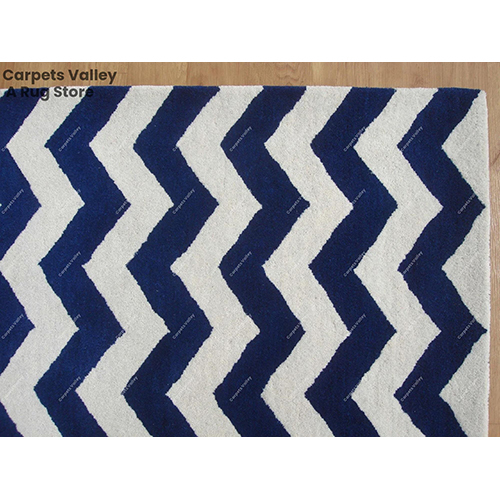 Blue And White Zig-Zag Chevron Rug