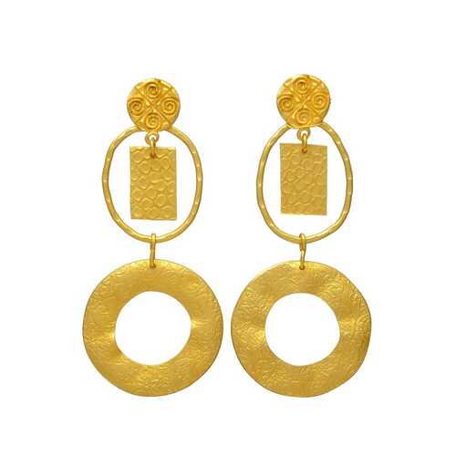 Gold Circle and Square Linked Hoop Earrings