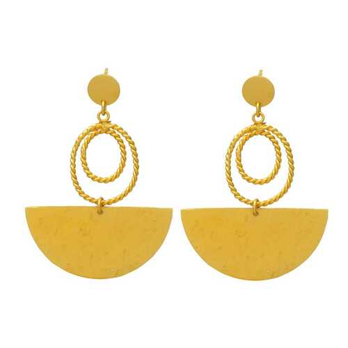 Gold Crescent Hoop Earrings with Rope Design