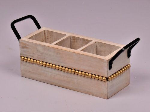 Wooden Cutlery Holder With 3 Partition