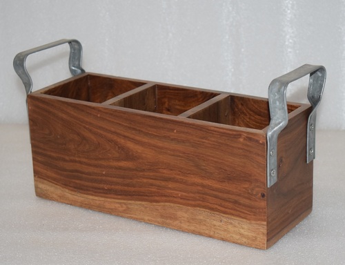 Mango Wooden Cutlery Holder With Original Finish