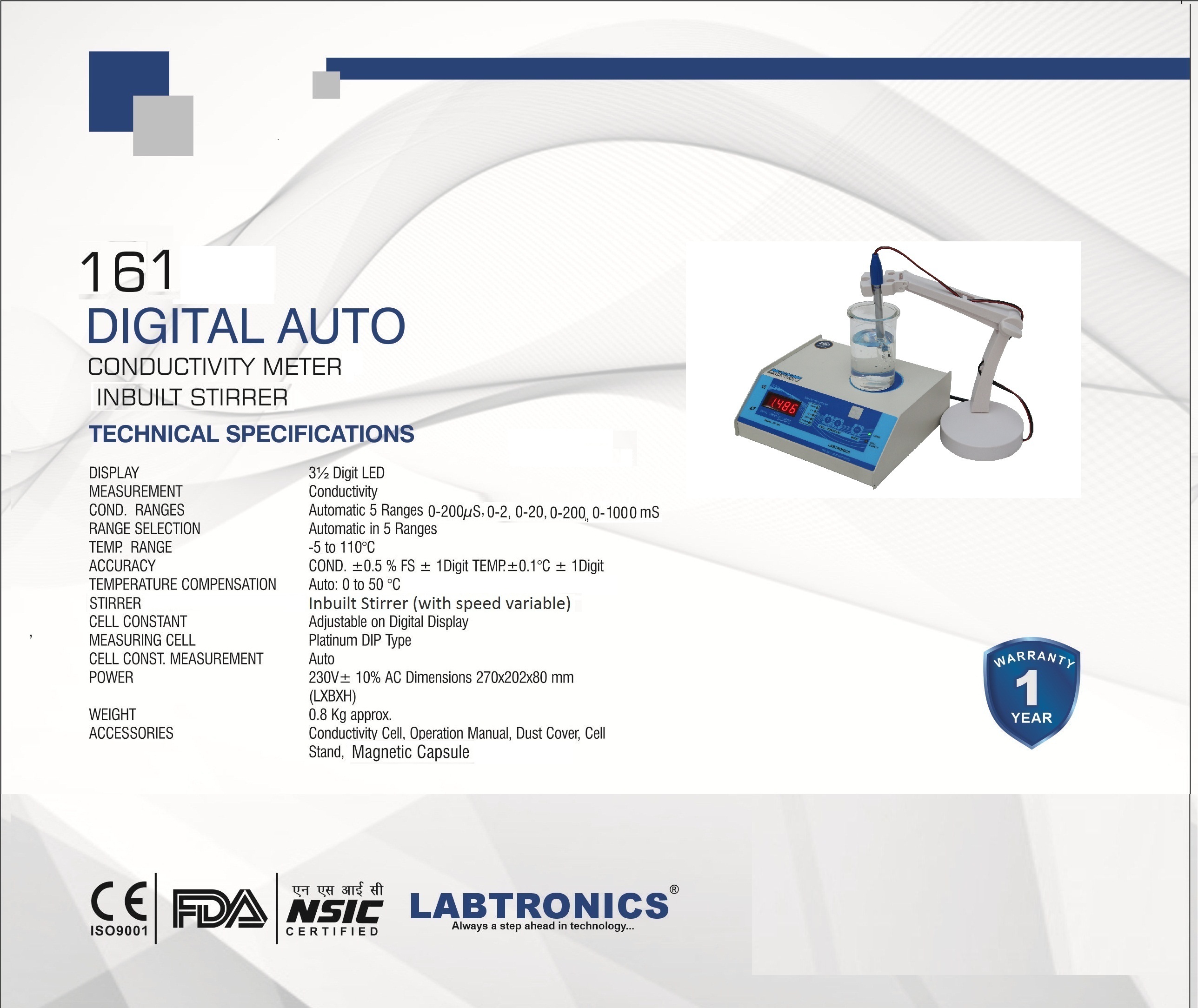 LT-161 Auto Conductivity Meter (with inbuilt Stirrer)