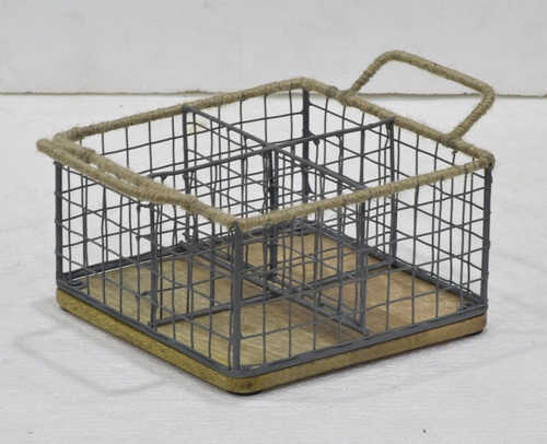 Wooden Cutlery Holder With Braided Twine