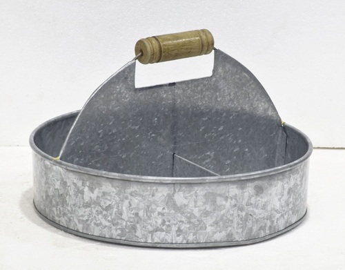12 Inch Round Galvanised Cutlery Holder - Color: Grey