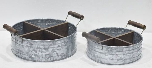 Set of 2 Galvanised Round Cutlery Holder