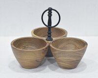 Set Of 3 Condiment Wooden Cutlery Holder - Color: Brown And Black
