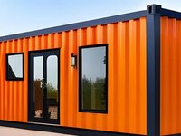 Container Office - Steel Structure, Orange & Blue Color | Sliding Windows, Alloy Aluminum & Steel Doors, Corrugated Steel Walls, Suitable For Guard House, Office, Or Warehouse