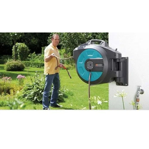 Grey Automatic Rewind Garden And Kitchen Hose Reel