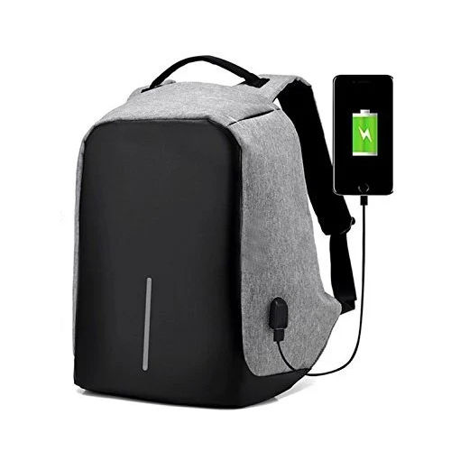 Grey/Black Usb Port Anti Theft Bag