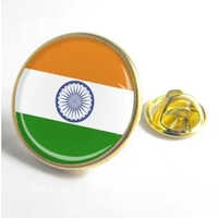 Indian Flag Lapel Pin - Metal, Various Sizes Available, Round Shape | Tri-color Printed Pattern In Saffron, White, And Green