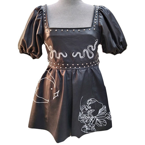 Black Jiw008 Designer Leather Dress