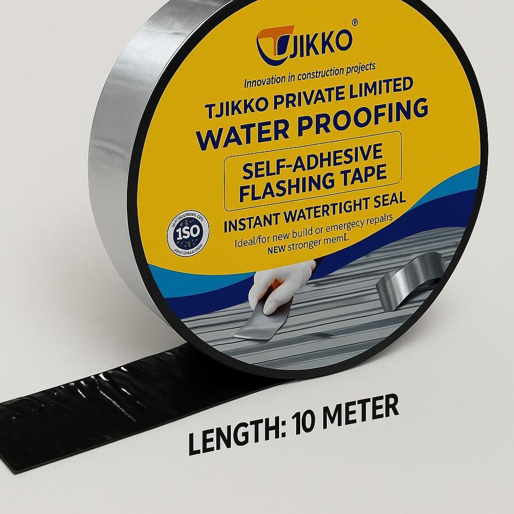 TKJB 001 Bitumen Flashing Tape - Bitumen Material, 2 Inch Width x 10-20 Meters Length, Silver Color, 1.5 mm Thickness | Heat-Resistant, Waterproof, Single-Sided, Pressure Sensitive Adhesive