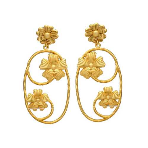 Hanging Golden Hand Crafted Flower Big Earring set